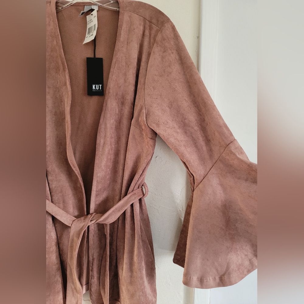 Kut From The Kloth Jacket Womens Size XL Pink Karina Sueded Bell Sleeve Belted - Picture 5 of 15